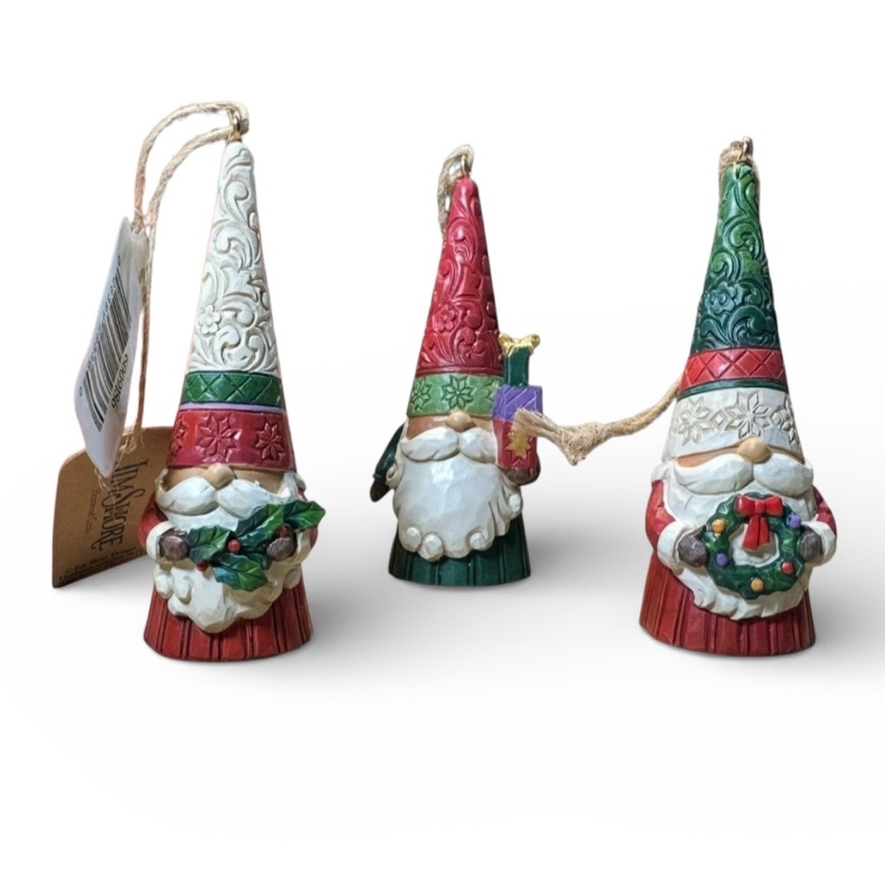Jim Shore Gnomes 3 Ornament Set Free Standing Hanging Christmas NIB